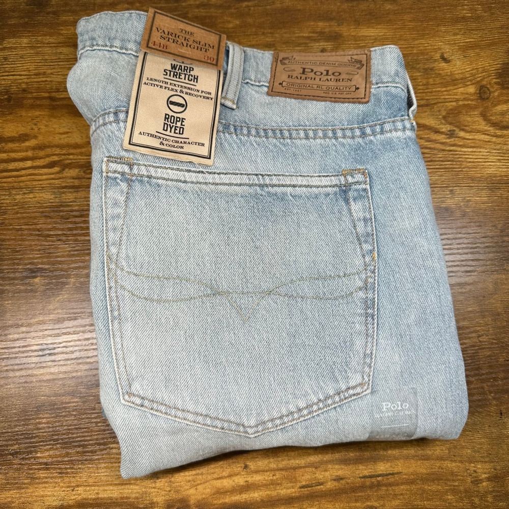 NEW Polo Ralph Lauren Varick Slim Straight Jeans Light Wash Warp Stretch 44x30